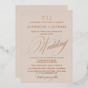 Romantic Script Calligraphy Monogram Gold Wedding Foil Invitation
