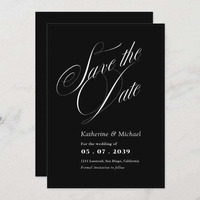 Romantic Script Calligraphy QR code Wedding Save The Date (Front/Back)