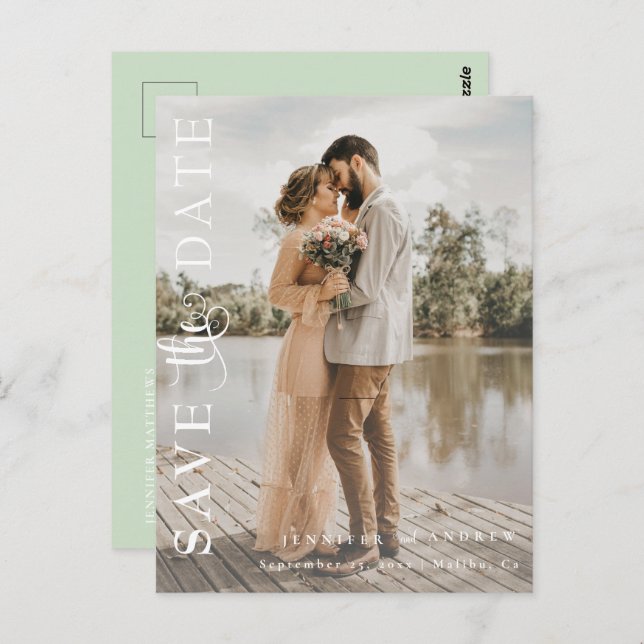 Romantic Script | Calligraphy Save the Date Postcard (Front/Back)