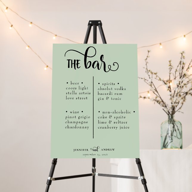 Romantic Script | Calligraphy Wedding Bar Foam Board (In Situ (Stand))