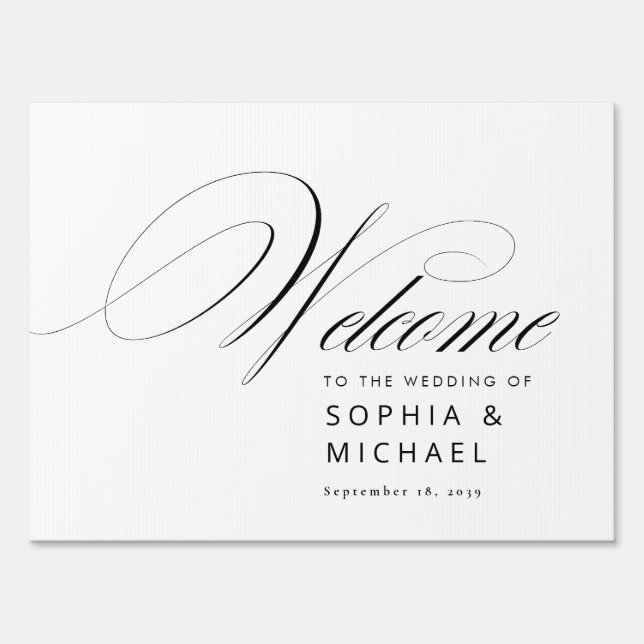 Romantic Script Calligraphy Wedding Welcome Sign (Front)
