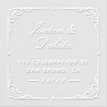 Romantic Script Couple's Names & Address Wedding Embosser<br><div class="desc">Celebrate love and elegance with this Romantic Script Couple's Names & Address Wedding Embosser. Featuring graceful cursive names centered in timeless balance, paired with crisp, modern block text for the address, it creates a beautiful harmony of tradition and clarity. Flourished corner embellishments in all four corners frame the design with...</div>