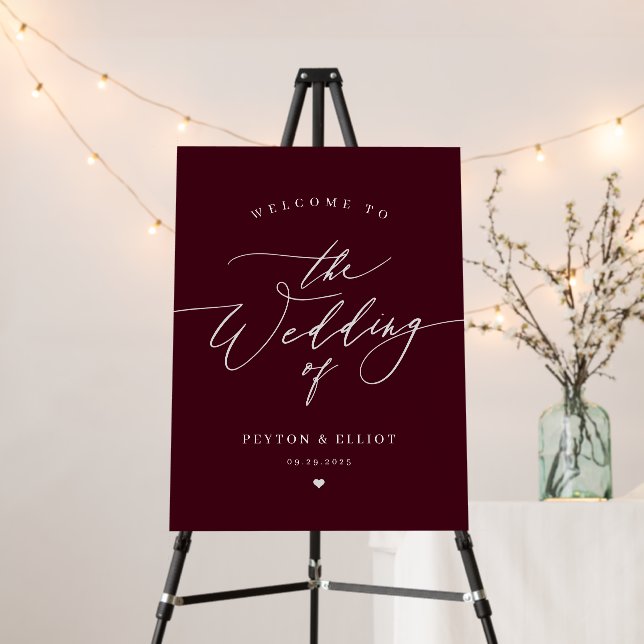 Romantic Script CUSTOM COLOR Wedding Welcome Sign (In Situ (Stand))