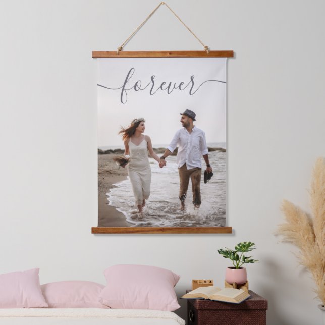 Romantic Script Custom Wedding Photo Canvas Hanging Tapestry (Bedroom)