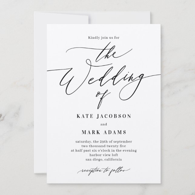 Romantic Script EDITABLE COLOR Wedding Invitation (Front)