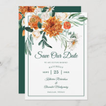 Romantic Script Green Autumn Floral Wedding Photo