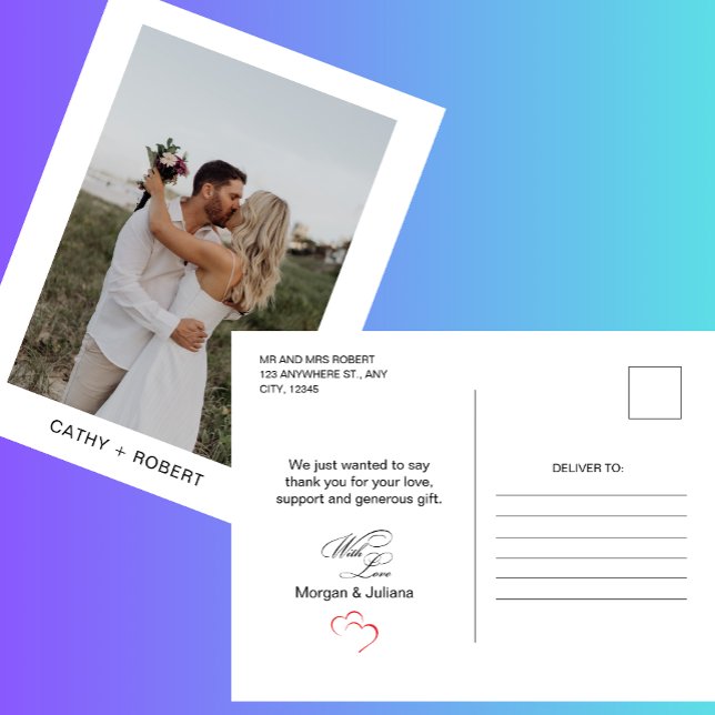 Romantic Script Heart Wedding Photo Postcard (Creator Uploaded)
