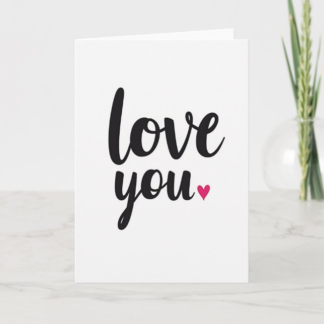Romantic Script Love You Heart Card (Front)