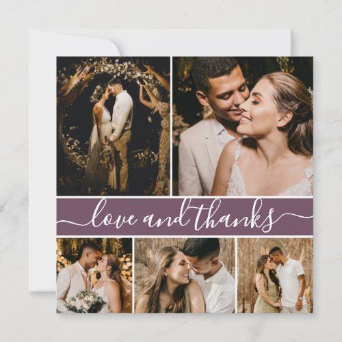 Romantic Script Mauve 5 Photo Collage Wedding Thank You Card