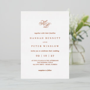 Romantic Script Monogram Initials Wedding Foil Invitation