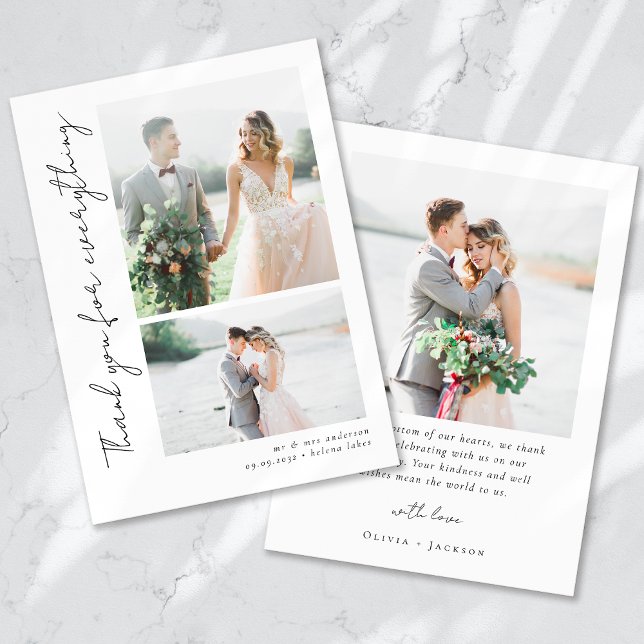 Romantic Script Multiple Photo Wedding Thank You Card (Creator Uploaded)