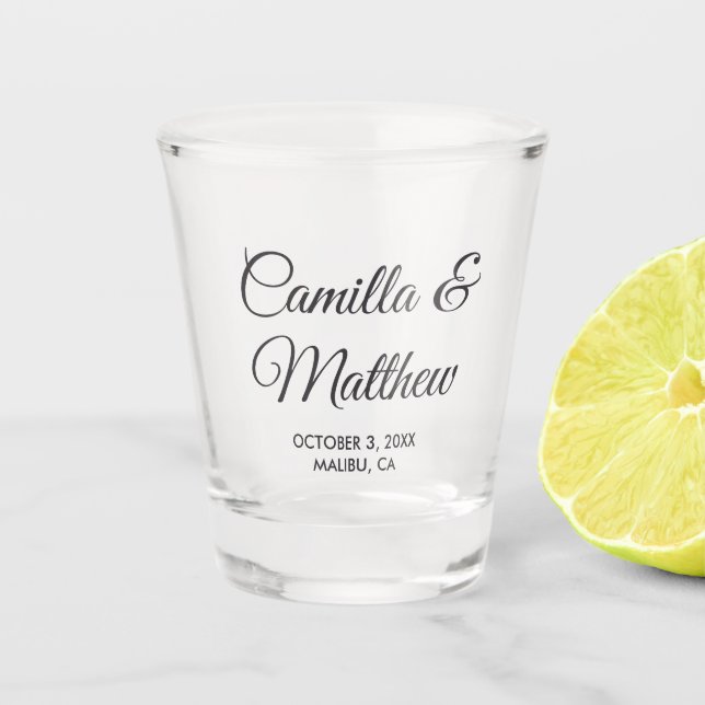 Romantic Script Personalized Wedding Shot Glasses (Front)