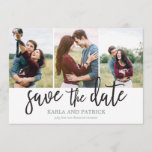 Romantic Script Photo Collage Save The Date<br><div class="desc">This minimal 3-photo save the date card features a beautiful free-spirited hand-painted script. Add an additional photo and custom text to the back.</div>