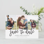 Romantic Script Photo Collage Save The Date (Standing Front)