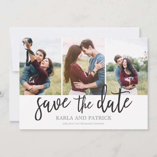Romantic Script Photo Collage Save The Date (Front)