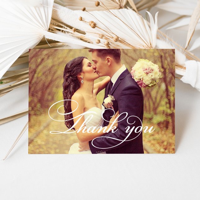 Romantic Script Photo Overlay Wedding Letterpress Thank You Card (Creator Uploaded)