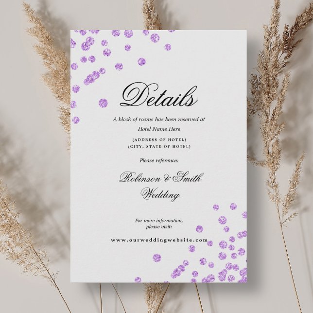 Romantic Script Purple Confetti Wedding Details Enclosure Card (Romantic Script Purple Confetti Wedding Details Enclosure Card)