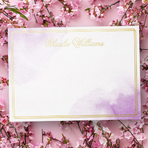 Romantic script purple watercolor foil notecard