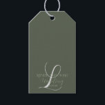 Romantic Script Sage Green Initial Wedding   Gift Tags<br><div class="desc">Wedding Tags for Favors Script Last Name Initial</div>