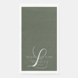 Romantic Script Sage Green Initial Wedding  Paper Guest Towels