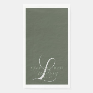 Romantic Script Sage Green Initial Wedding Paper Guest Towels