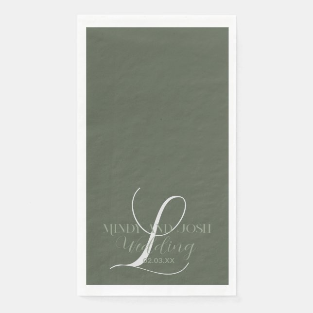 Romantic Script Sage Green Initial Wedding  Paper Guest Towels (Front)