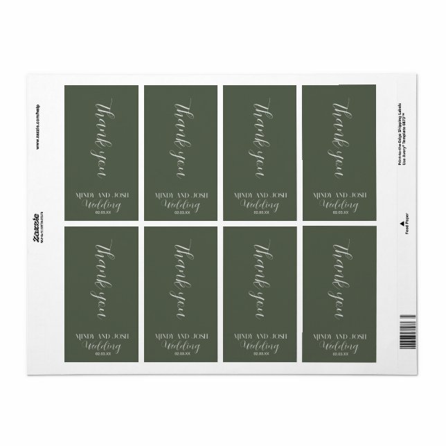 Romantic Script Sage GREEN Thank You Wedding Gift Label (Full Sheet)