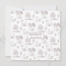 Romantic Script Toile Birth Announcement 