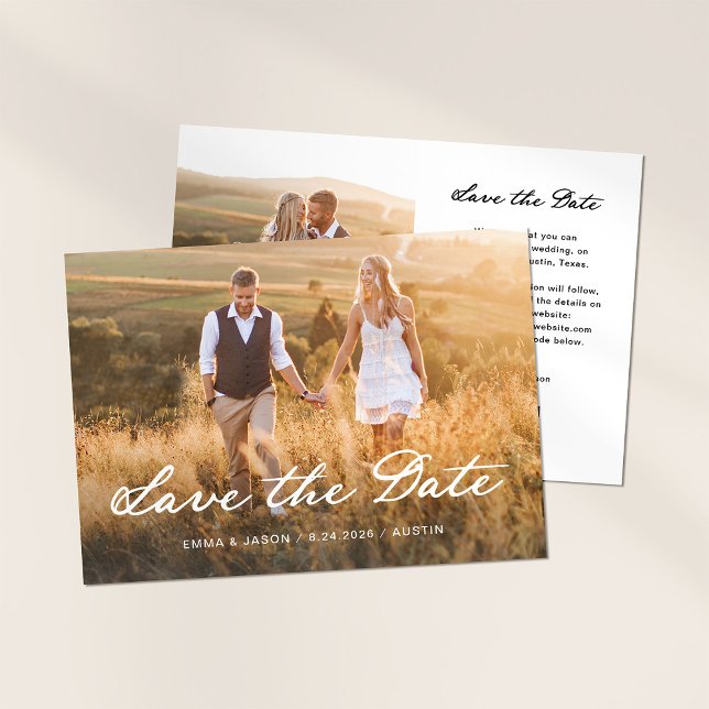 Romantic Script | Two Photo and QR Code Save The Date (Creator Uploaded)