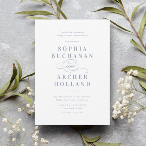 Romantic Script Typography Dusty Blue Wedding Invitation