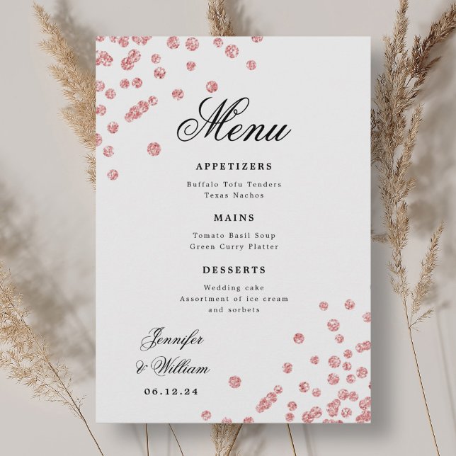 Romantic Script Wedding Confetti Rose Gold  Menu (Romantic Script Wedding Confetti Rose Gold Menu)