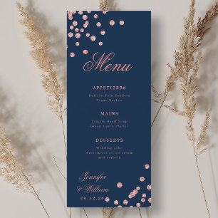 Romantic Script Wedding Confetti Rose Gold Navy Menu