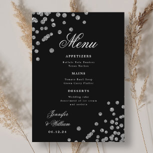 Romantic Script Wedding Confetti Silver Black Menu