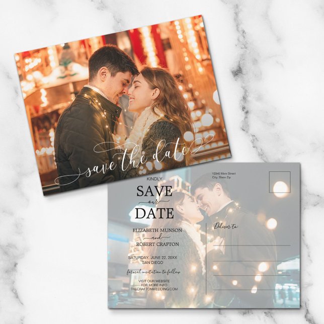 Romantic Script Wedding Photo Save the Date Announcement Postcard (Creator Uploaded)