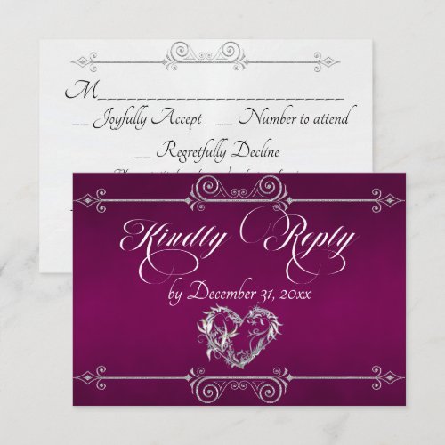 Romantic Scroll Heart - Plum RSVP Card
