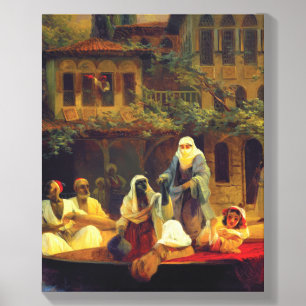 Romantic seascape painting middle eastern city sun canvas photo tile
