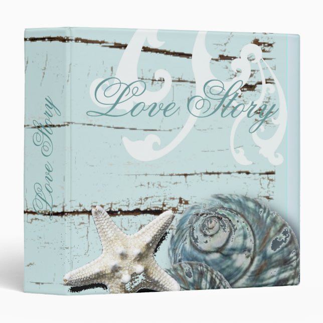 Romantic SeaShell Beach Wedding Album Binder (Front/Spine)
