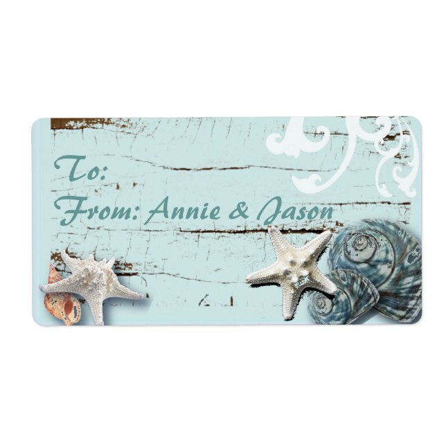 Romantic SeaShell Wedding Favor Gift Labels (Front)
