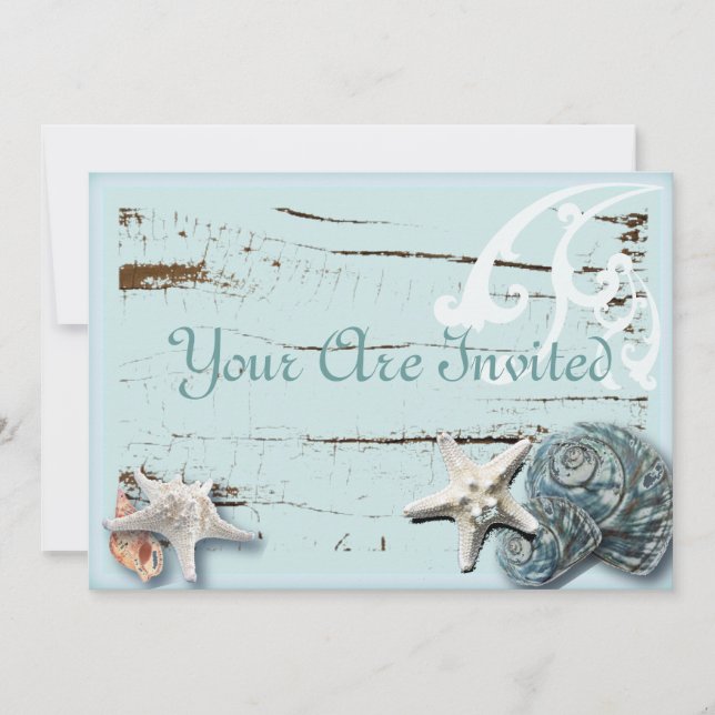 Romantic Seashells Beach Wedding Invitation (Front)
