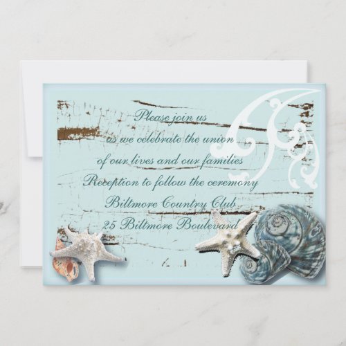 Romantic Seashells Beach Wedding Reception Personalized Invite