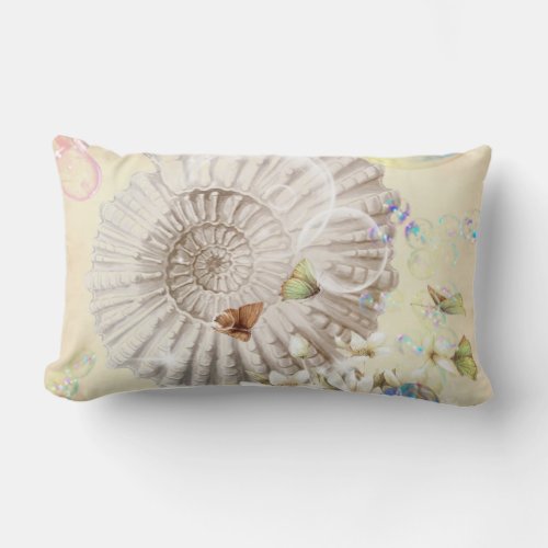 romantic seashells butterfly botanical wedding lumbar pillow