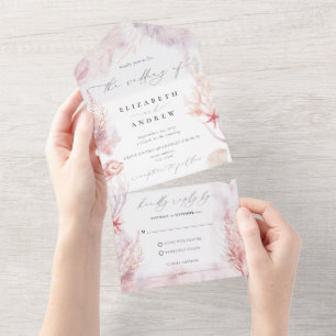 Romantic Seashells Corals Underwater Life Wedding All In One Invitation