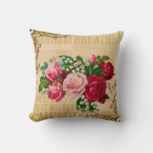 Romantic sepia design red roses vintage on throw pillow