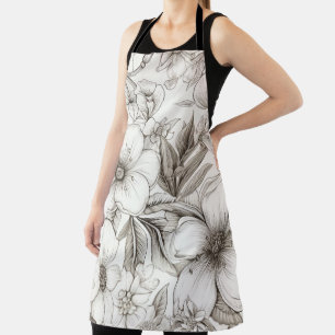 Romantic Sepia Floral Ivory Vintage Blossom Apron
