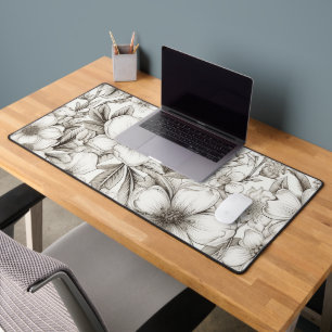 Romantic Sepia Floral Ivory Vintage Blossom Desk Mat