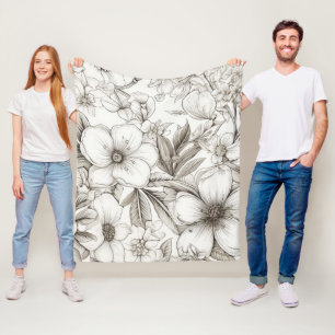 Romantic Sepia Floral Ivory Vintage Blossom Fleece Blanket