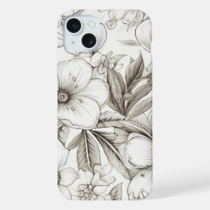 Romantic Sepia Floral Ivory Vintage Blossom iPhone 15 Plus Case