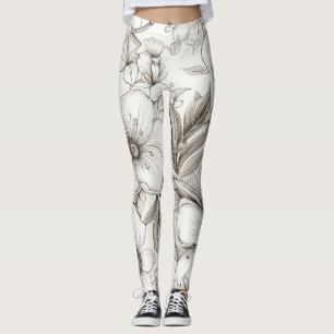 Romantic Sepia Floral Ivory Vintage Blossom Leggings