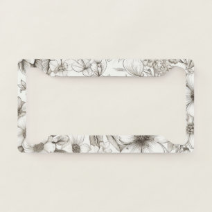 Romantic Sepia Floral Ivory Vintage Blossom License Plate Frame