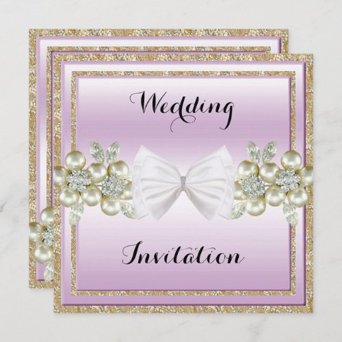 Romantic Sequins  Floral Gems Glitter Bow Wedding Invitation